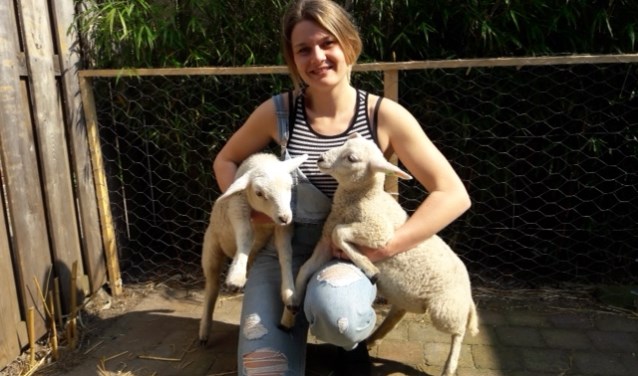 Femke Verdoes met de twee lammetjes die zij schenkt aan de kinderboerderij | foto: pr./Saskia van der Sommen.