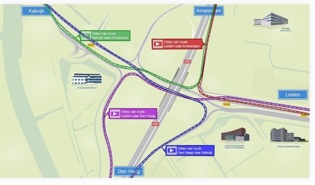De tijdelijke diamantaansluiting tijdens de werkzaamheden aan de RijnlandRoute.