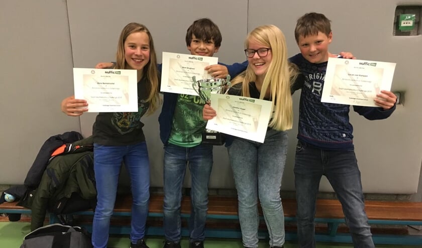 De vier leerlingen van het Rijnlands Lyceum zijn de beste in de Match Challenge.
