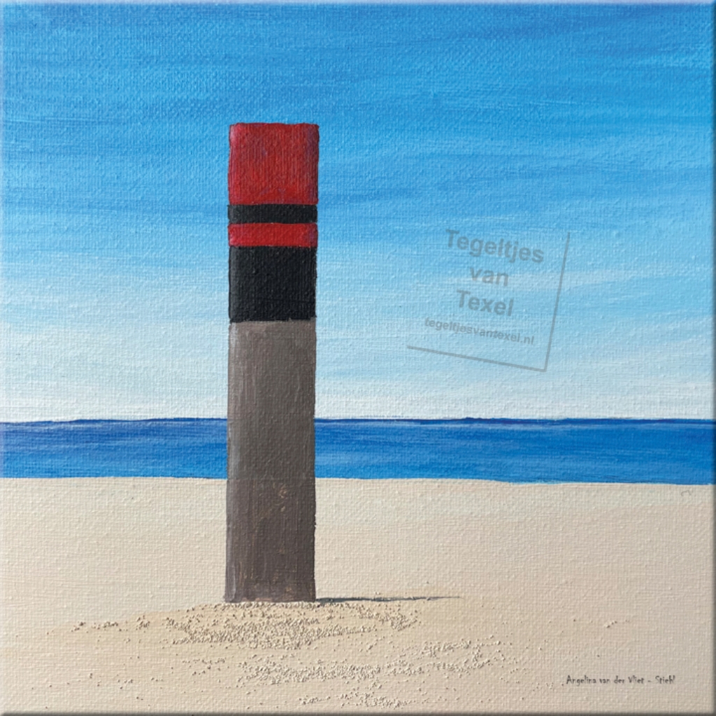 Tegeltjes van Texel ca. 15x15cm. Strandpaal