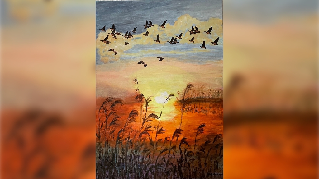 schilderij "overvliegende ganzen"