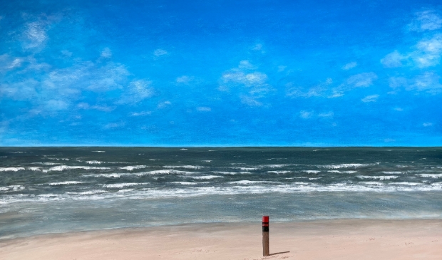 Schilderij: Strandpaal op het Texelse strand 60x80cm.