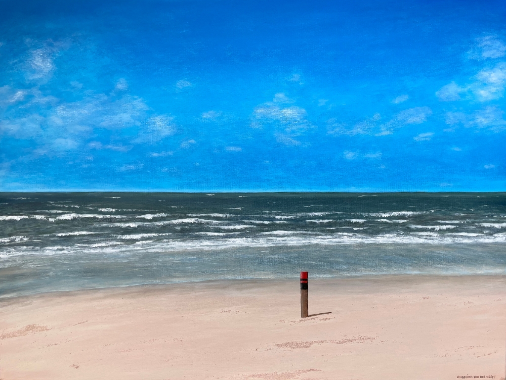 Schilderij Strandpaal op het Texelse strand 60x80cm.