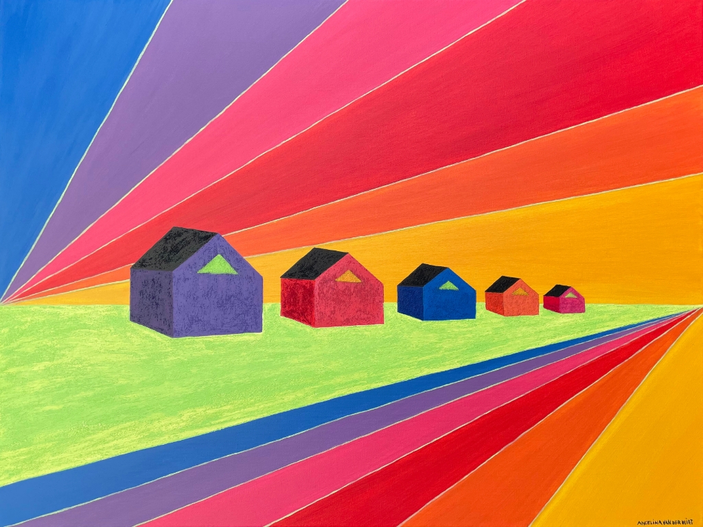 Schilderij: Kleurrijke Strandhuisjes Texel 60x80cm.