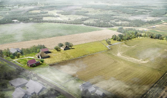 Impressie van hoe het terrein van wijlen Ide Kok er volgens de plannenmakers uit moet komen te zien in de toekomst.