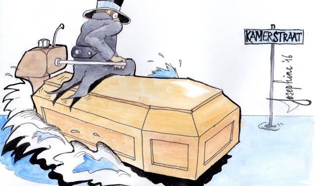 Cartoon over plannen voor een begraafsplaats in de omgeving van de Kamerstraat.