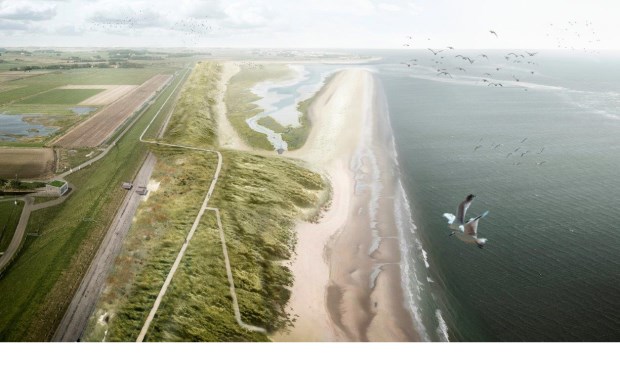 Visualisatie van de zanddijk bij de PH-polder.
