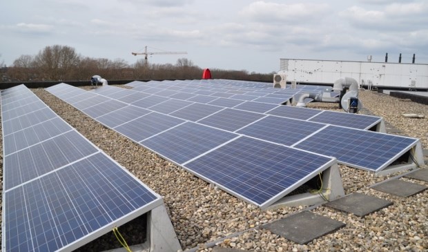 Gebruik van zonnepanelen op bedrijfsdaken.