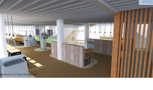 Artist impression van het interieur van de nieuwe kiosk.