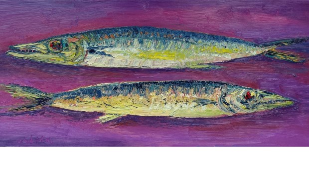 Gertjan Scholte-Albers: Barracuda paar (olieverf op doek 40 x 100 cm) in Galerie Posthuys