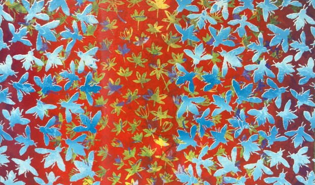 Maurice Christo van Meijel: Bloemen en bijen (2019) monoprint in Galerie Posthuys