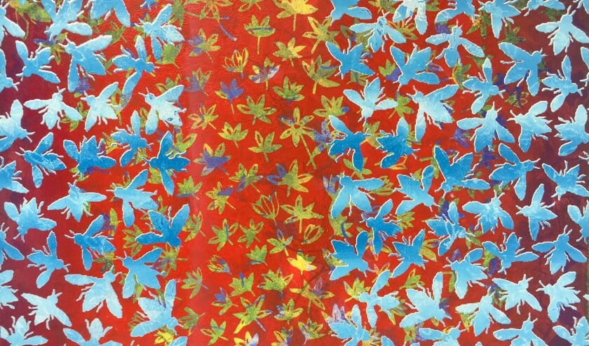 Maurice Christo van Meijel: Bloemen en bijen (2019) monoprint in Galerie Posthuys