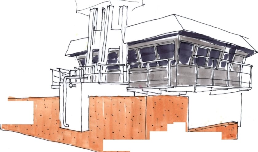 Schets van het stuurhuis op te realiseren fundering