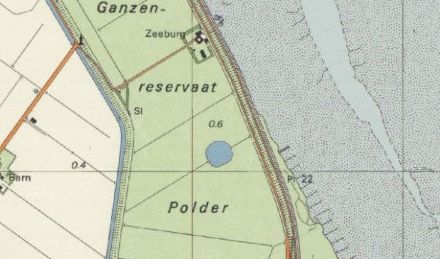 Uitsnede van de kaart van Texel, waarop de plas is te zien.