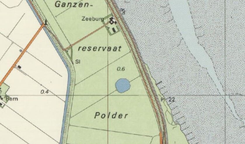 Uitsnede van de kaart van Texel, waarop de plas is te zien.