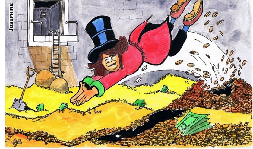Cartoon over Hennie Huisman in 2015. Tegenwoordig is zij onder meer wethouder van financiën.