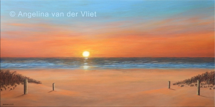 Schilderij zonsondergang Texel (50x100 cm.)