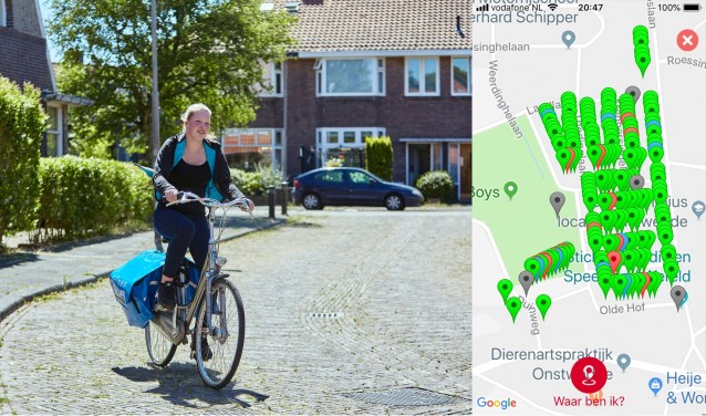 Een bezorger van FRL en een screenshot van de bezorgapp.