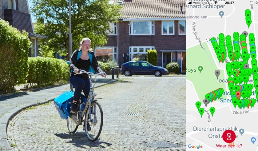 Een bezorger van FRL en een screenshot van de bezorgapp.