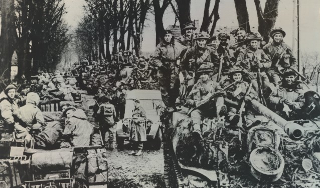 Britse en Canadese troepen op weg van Nijmegen naar Kranenburg. (foto: Archief Nationaal Bevrijdingsmuseum)