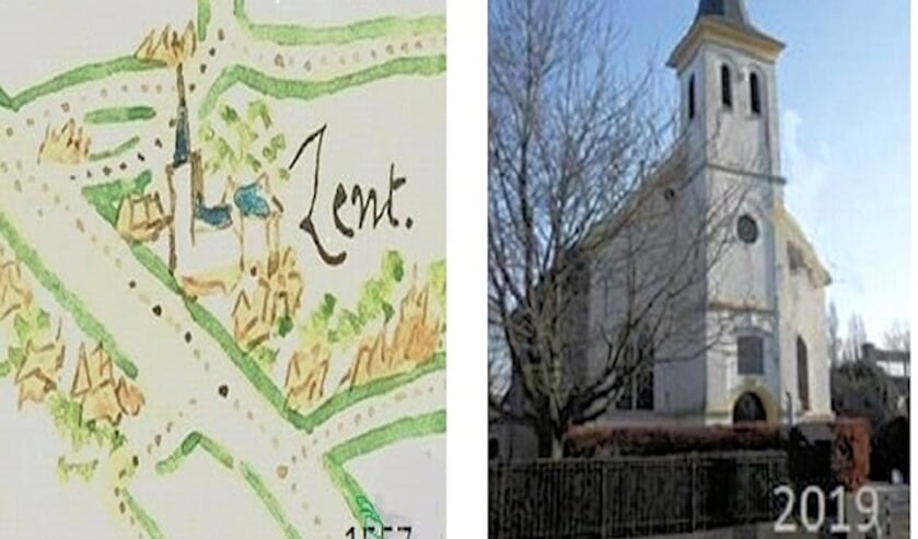 Kerkje 1557 en 2018. (foto: Geertjan Reuser, Lent)