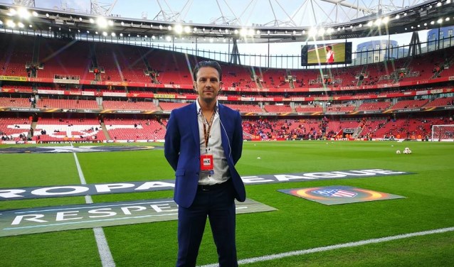 Daniel Agus uit Huissen vlak voor de wedstrijd van ‘zijn’ Atletico Madrid bij Arsenal, halve finale Europa League in april 2018.