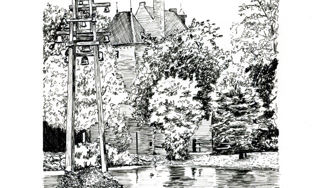 Het carillon bij De Kinkelenburg. (Tekenaar: Joop Verburg)